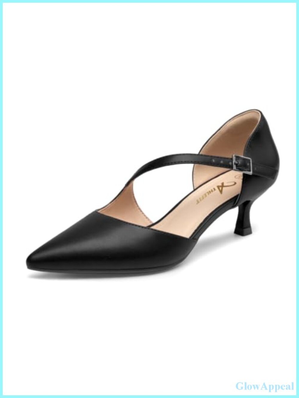 Low Kitten Heel Pointed Toe Pumps Ankle Strap